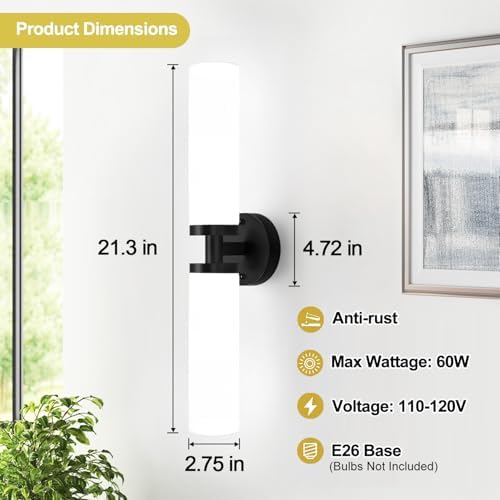 Wall Sconces Set of Two, Matte Black Bathroom Sconces Wall Lighting with Milky White Glass, Hardwired Modern Sconces Wall Decor Set of 2 Bathroom Light Fixtures for Mirror Living Room Hallway Bedroom - Image 4