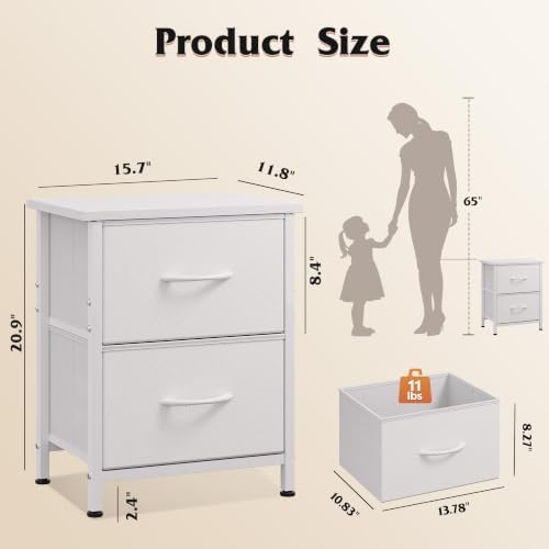 WLIVE White Night Stand, Small Dresser with 2 Drawers & Wooden Top, White - Image 3