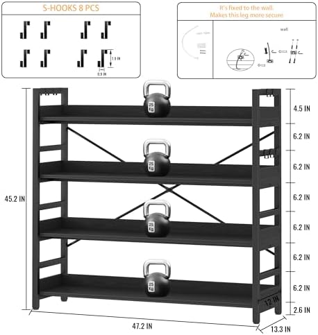 HCHQHS Bookshelf, Adjustable Industrial Bookcase, Vertical Tall Book Shelf, Wood and Black Metal Open Bookshelves for Home Office, Living Room, Bedroom (Black, 4-Tier (47" W x 44" H)) - Image 3
