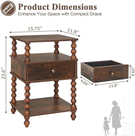AWASEN Night Stand, Mid Century Nightstand with Drawer, Bed Side Table - Image 2