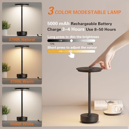 Rechargeable Cordless Table Lamps, Portable Battery Table Light - Image 3