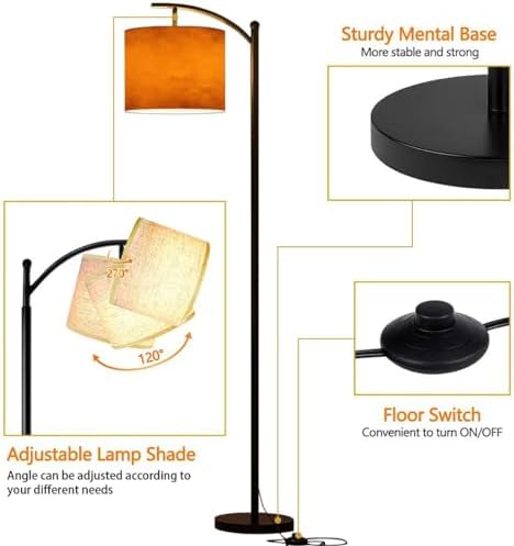 Arc Floor Lamp Orange autumn old watercolor texture painted marbled vintage grunge Modern Tall Standing Lamp Dimmable with Remote Adjustable Drum Shade Footswitch for Living Room Bedroom Office - Image 4