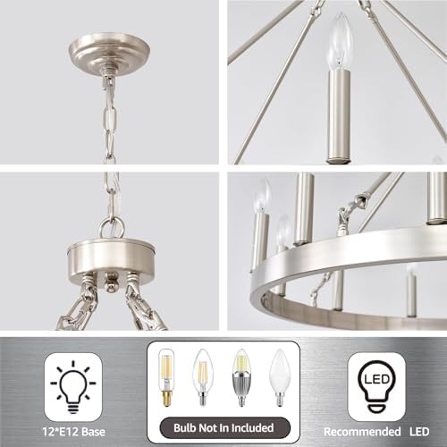 32" Silver Chandelier 12-Light Farmhouse Wagon Wheel Light Fixture - Image 4