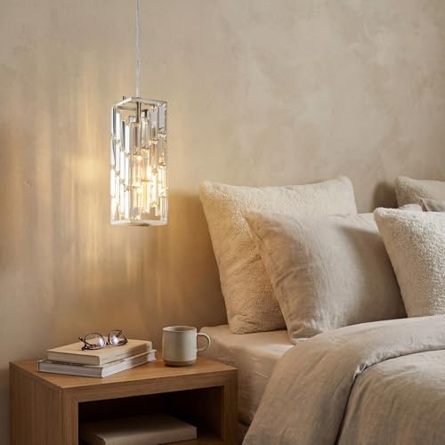 Brushed Nickel Pendant Lighting Modern Pendant Light, Mini Crystal Chandeliers, Adjustable Pendant Light Fixture for Kitchen Island Dinning Room Bedroom (1 Pack) - Image 2