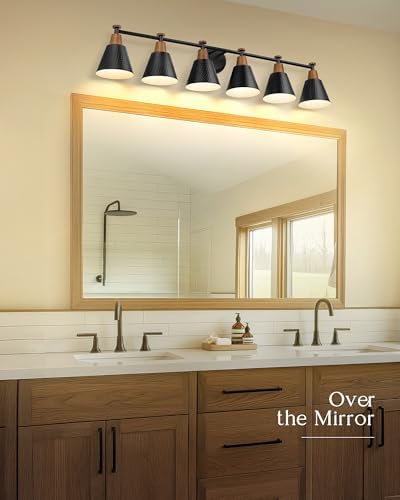 FEMILA Black 6 Light Bathroom Vanity Light, Vintage Bathroom Light Fixtures Over Mirror, E26 Base, 4FG59B-6W BK - Image 4