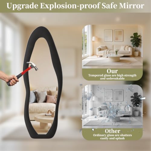 Koonmi Full Length Mirror 63"x24", Irregular Flannel Floor Mirrors - Image 5