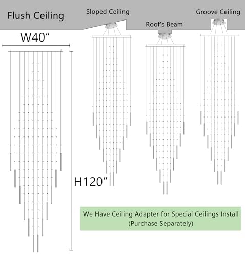HAIXIANG W40 x H120 Glam Chandelier with LED Bulbs Crystal Raindrop High Ceiling Pendant Light for Entrance Large Villa Chandelier Foyer Lighting Fixtures Silver - Image 2