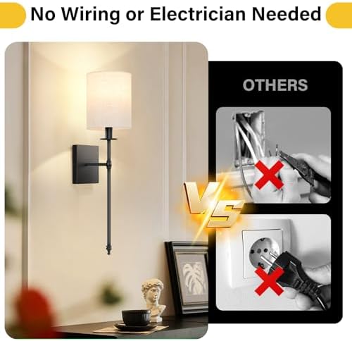 Bosceos 27 inch Battery Operated Wall Sconces Set of 2 with Remote, Rechargeable Wireless Wall Lights with Beige Fabric Shade, Indoor Not Hardwired Dimmable for Bedroom Living Room Decor - Image 3