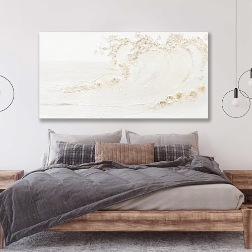 White Wall Art Decor Canvas Art Wall Decor Large Modern Wall Art Silent Waves With Gold Wall Painting Decorations Artwork Wall Art Prints For Room Living Room Bedroom Office 29x58 Inch - Image 3