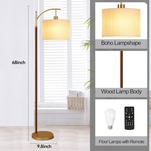 Arc Gold Boho Floor Lamp for Living Room Bedroom,Farmhouse Dimmable Floor Lamps with Remote,Modern Standing Lamp with Double Shades and Foot Switch,Adjustable Tall Lamp Light for Office,Reading,Corner - Image 4