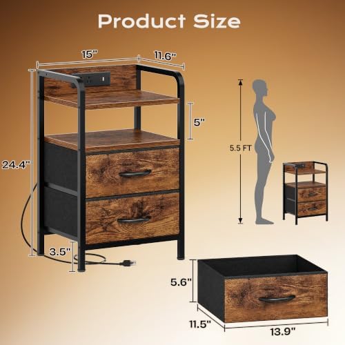 Huuger Nightstands Set of 2, Night Stand, Charging Station, USB-C Ports - Image 3