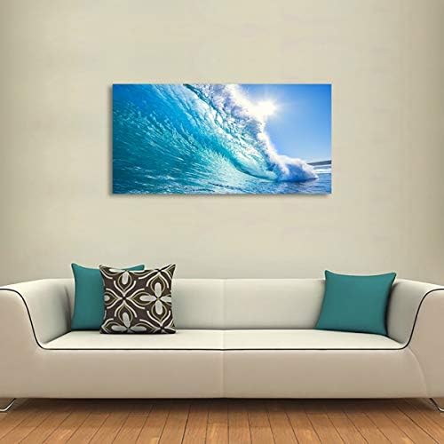 Haichuang Decor Art Framed Ocean Wave Wall Art, 48x24 Inch Large Horizontal Turquoise Sea Canvas Prints, Coastal Beach Nautical Wall Decor for Living Room Bedroom Bathroom Ready to Hang - Image 4