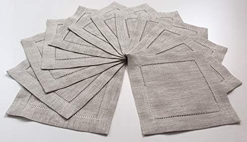 Ladder Hem Stitch Natural Linen Cocktail Napkins- 1 Dozen 6"x6"- Linen Cloth Napkin Coasters-Set of 12 - Image 3