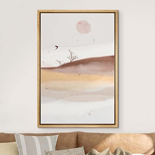 NWT Framed Canvas Print Wall Art Bird Fly Orange Pastel Forest Mountain Animals Abstract Illustrations Modern Art Rustic Minimal Relax/Calm Boho for Living Room, Bedroom, Office - 16"x24" Natural - Image 3