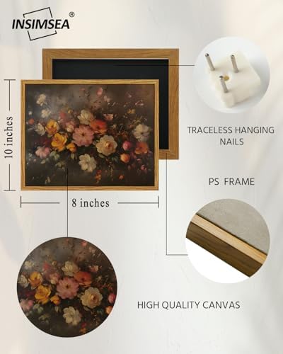 InSimSea Framed Canvas Wall Art, Vintage Wall Decor, Fall Floral Dark Moody Painting for Living Room, Bedroom Autumn Country Retro Flower Print Pictures Decorations,8x10inch - Image 5