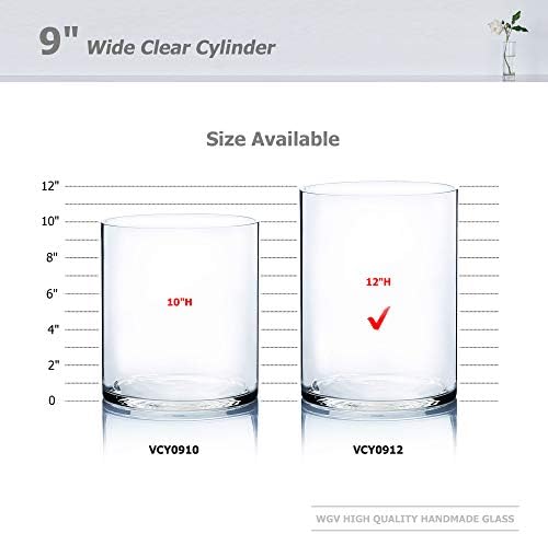 WGV Cylinder Vase, Width 9", Height 12", Clear Wide Large Diameter Flower Glassware, Floral Container, Planter Terrarium for Wedding Party Event, Home Accent Decor, 1 Piece - Image 3