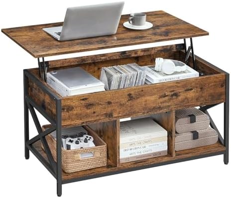 VASAGLE Lift Top Coffee Table with Storage Shelf, 3 Compartments by VASAGLEbySONGMICSHOME
