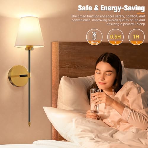 NIORSUN Battery Operated Wall Sconce Set of 2,Black-Gold Rechargeable Wall Lights with 10400mAh Dimmable Bulbs and Remote,10 Colors Wireless Wall Lamps for Bedroom Living Room Hallway Decor - Image 5