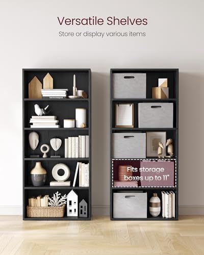 VASAGLE Bookshelf, 23.6 Inches Wide, 5-Tier Open Bookcase with Adjustable Storage Shelves, Floor Standing Unit, Ebony Black ULBC165T56 - Image 5