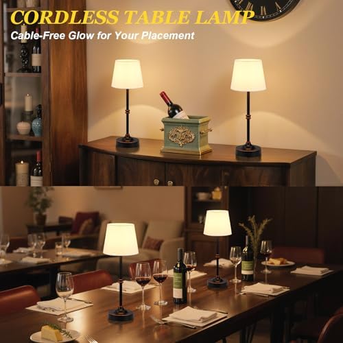 Kakanuo Rechargeable Cordless Table Lamp Antique Black - 1 Pack 4000mAh Battery Operated Lamp, 3000K Warm Light, Touch Control Stepless Dimming, for Bedside, Dining Table, Home Decor - Image 6