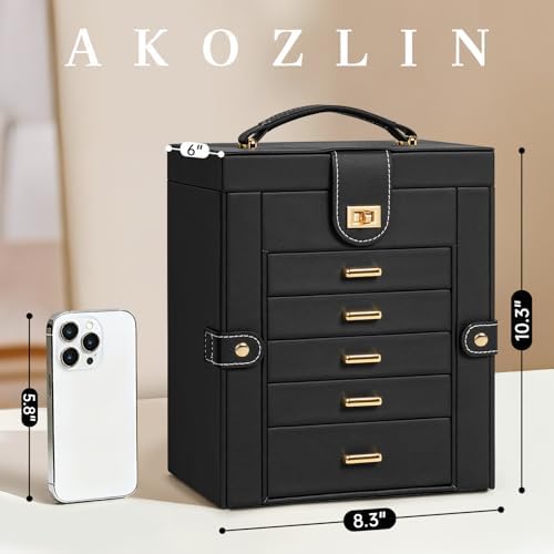 AKOZLIN 6-Tier Jewelry Box Organizer 5 Drawers Storage Black Regular - Image 2