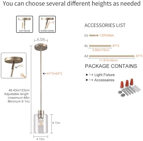 Brushed Nickel Pendant Lights,Modern Farmhouse Pendant Light,Light Fixture Kitchen Pendant Mini Hanging Light for Sink Island,Adjustable Height,Home Décor Lighting(Brushed Nickel 1 pack Stem Rod) - Image 5