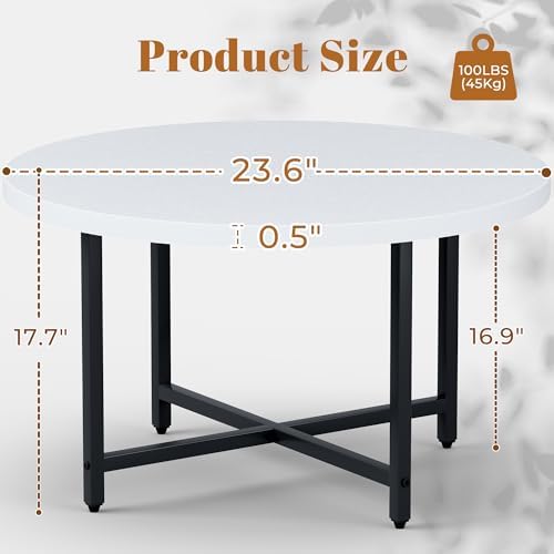 Round Coffee Table, Small Coffee Tables for Living Room, White Coffee Table - Image 3