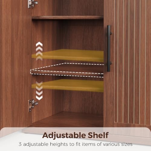 Jocoevol 31.5" Fluted Walnut Buffet Cabinet Sideboard with Storage, Small Sideboard Cabinet with 2 Doors, Wood Mid Century Modern Sideboard for Kitchen and Living Room (31.5" W*31.5" H*15.8" D) - Image 4