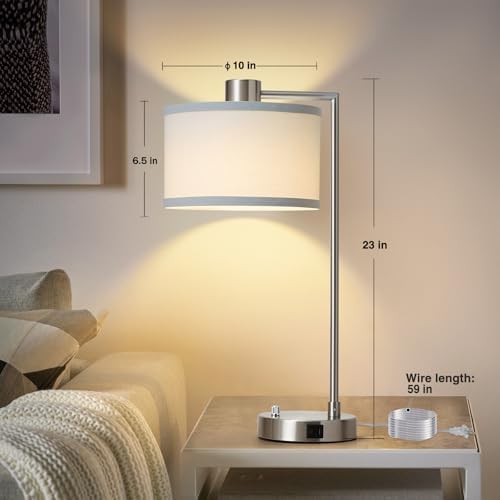 Silver Table Lamp Set of 2, Dimmable Bedside Lamps for Night Stand, USB A+C - Image 5