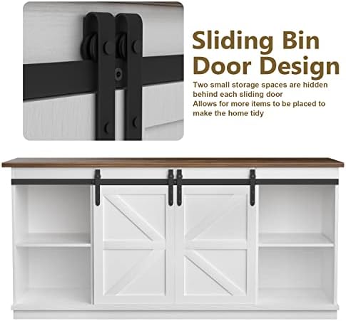 JUMMICO TV Stand for 65 Inch TV, Sliding Barn Doors, Bright White - Image 4
