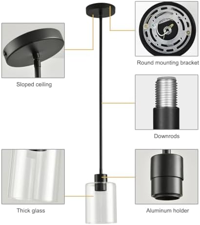 Black Pendant Lights Kitchen Island,Modern Farmhouse Glass Pendant Light,Light Fixture Kitchen Pendant Mini Hanging Light Fixture for Sink (Black 2 Pack Stem Rod) - Image 5