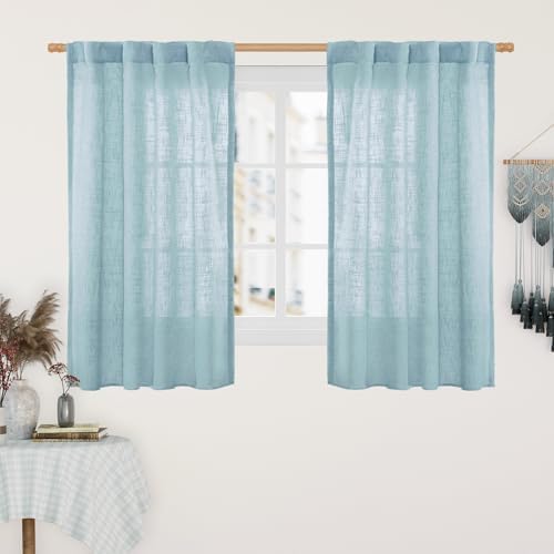 LAMIT Stone Blue Linen Curtains 45 Inch Length for Bedroom 2 Panels by LAMIT