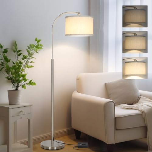 Arc Floor Lamp, Dimmable Floor Lamp for Living Room, Standing Lamp with Adjustable Drum Shade, Tall Pole Lamp for Bedroom Study Room Office, 9W 3000K LED Bulb Included by Boncoo