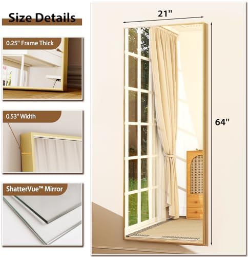 GLSLAND 64"x21" Full Length Mirror, Full Body Mirror with Stand,Gold - Image 3