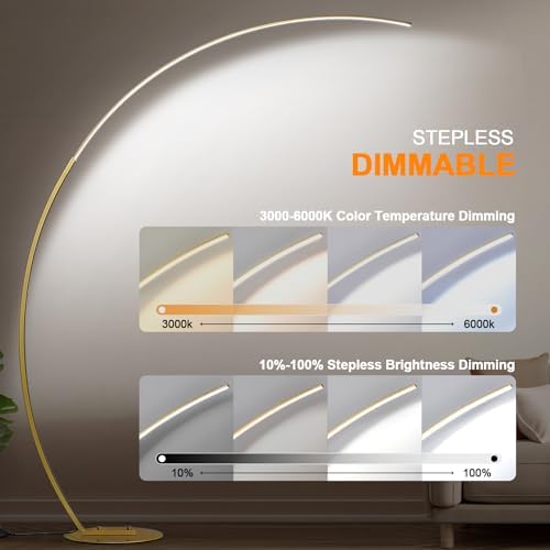 Dimmable LED Floor Lamp with 3 Color Temperatures, Ultra Bright 2000LM Gold Arc Floor Lamp, Modern Standing Tall Lamp with Remote Control Reading Floor for Bedroom Use Lamp for Office Classroom - Image 3