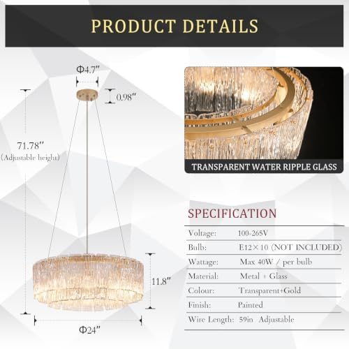 CATINER Modern 24" Crystal Glass Chandelier 10-Light Gold Chandeliers - Image 2