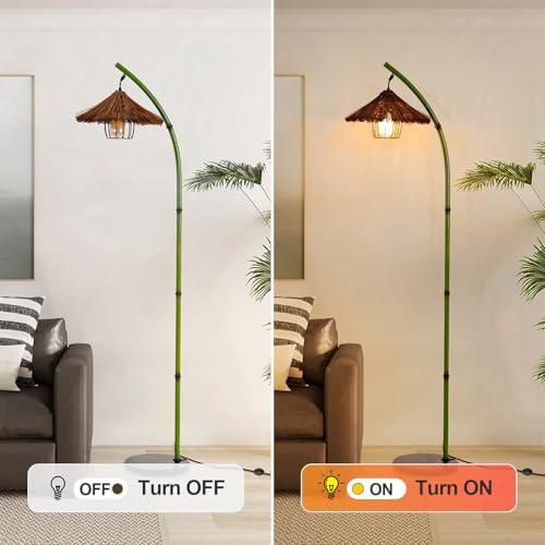 beaysyty Bamboo Floor lamp Mid Century Rattan Retro Floor lamp Bohemian,Arc Floor Lamps for Living Room Tall Reading Lamps Antique Rattan Style for Bedroom Dining Room Farmhouse Study (Green) - Image 5