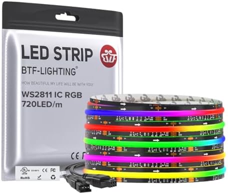 BTF-LIGHTING 16.4FT WS2811 Smart IC RGB DC12V FCOB COB LED Strip Light by BTF-LIGHTING