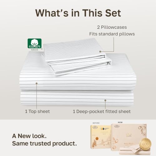 California Design Den Soft 100% Cotton Hotel Sheets Queen, Pinstripe Print - Image 3
