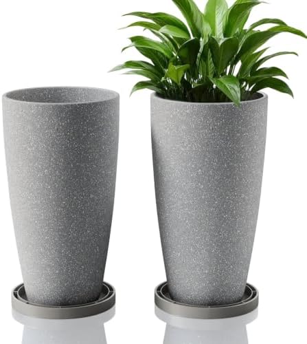 ZMTECH 2 Packs 21 inch Tall Planter, Indoor Outdoor Round Planter for Porch, Large Plant Pot with Drainage Hole for Home Garden Front Door, Modern Decorative Pots for Plants (Light Gray) by HighQualityGardeningTools