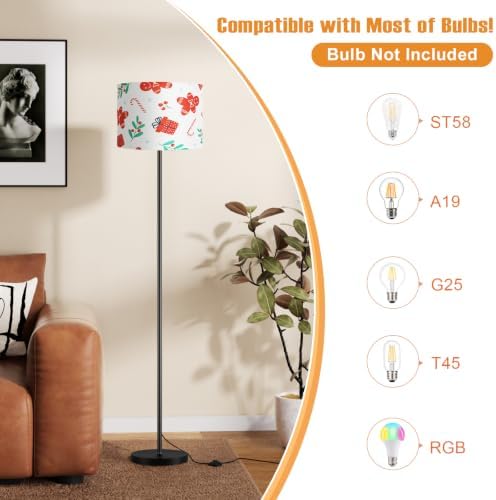 Ambimall 60'' Modern Floor Lamp with Shade, Tall Lamps for Living Room, Bedroom, Office, Dining Room, Christmas Decoration Lampshade(Without Bulb) - Image 4