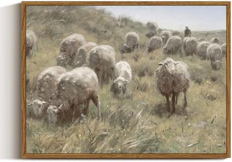 InSimSea Framed Canvas Wall Art Vintage Decor, Sheep on the Dunes Wall Pictures Farmhouse Decor Wall Art, Large Wall Art Living Room Decoration, Bathroom Bedroom Office, 12"x16" by InSimSeaArt
