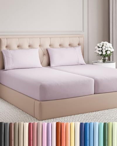 Split King Size 5 Piece Sheet Set - Breathable & Cooling - Light Lavender by CGKUnlimited