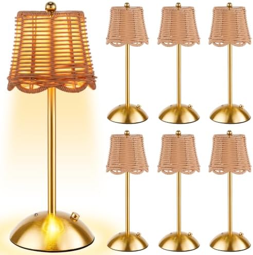 6 Pcs Cordless Table Lamp Rechargeable Touch Lamp Gold Woven by Bornerwhite