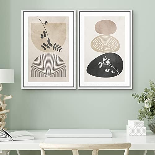 SIGNWIN Framed Canvas Print Wall Art Set Forest Flower Pastel Watercolor Polygons Abstract Nature Illustrations Modern Art Decorative Contemporary for Living Room, Bedroom, Office - 16"" x24 x2 White - Image 2