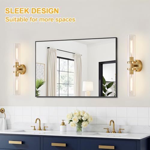 Indoi Brushed Gold Wall Sconces, Hardwired Bathroom Sconces Wall Lighting with Clear Glass, Modern Sconces Wall Light fixtures for Bathroom Mirror Living Room Hallway Bedroom - Image 7