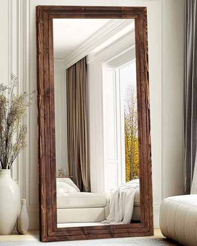 76x34in Full Length Mirror, 3-Tier Stepped Solid Wood Frame, Brown by ABSWHLM