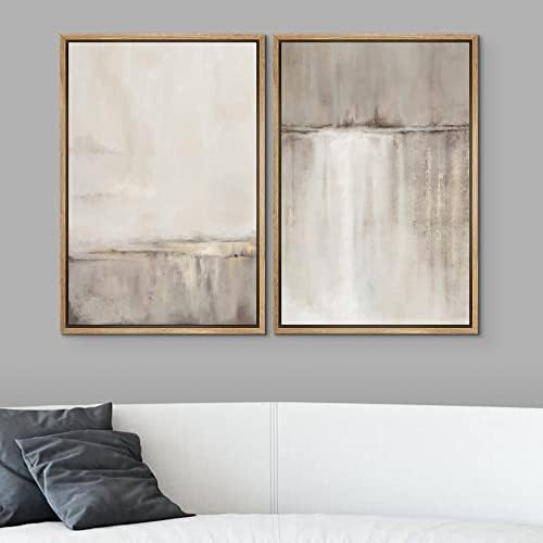 SIGNWIN Framed Canvas Print Wall Art Set Grunge Duotone Tan Landscape Abstract Shapes Illustration Modern Art Decorative Nordic Chic Relax/Zen for Living Room, Bedroom, Office - 16"" x24 x2 Natural - Image 2