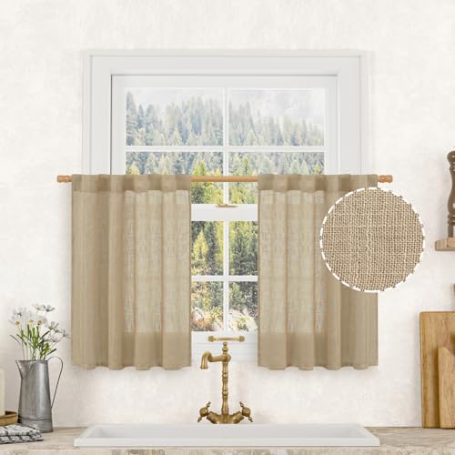 LAMIT Short Window Linen Curtains 36 Inch Length 2 Panels, 34x36 Inch by LAMIT