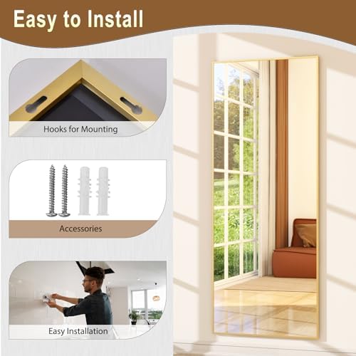 GLSLAND 64"x21" Full Length Mirror, Full Body Mirror with Stand,Gold - Image 5